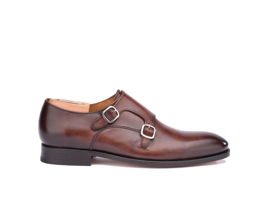 Patina Chocolate Double Buckle Shoes - CHIGWELL
