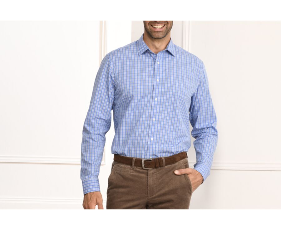 Blue shirt with checks - Straight collar - GONZAGUE