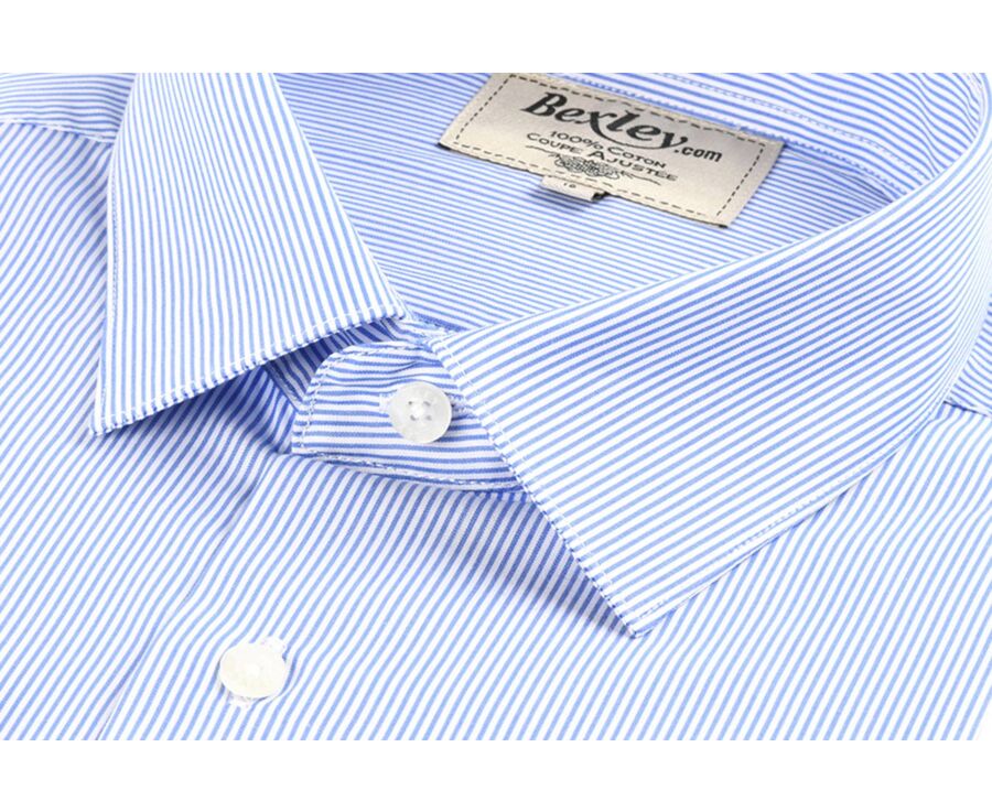 Shirt with thin blue stripes - Straight collar - AUBERTIN CLASSIC