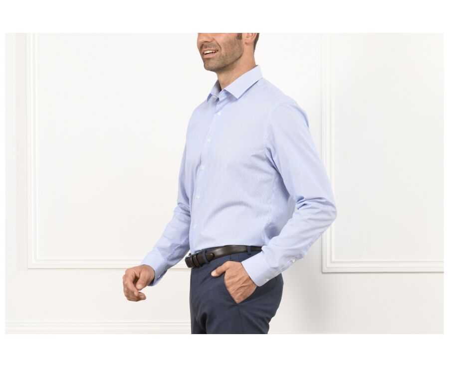 Shirt with thin blue stripes - Straight collar - AUBERTIN CLASSIC