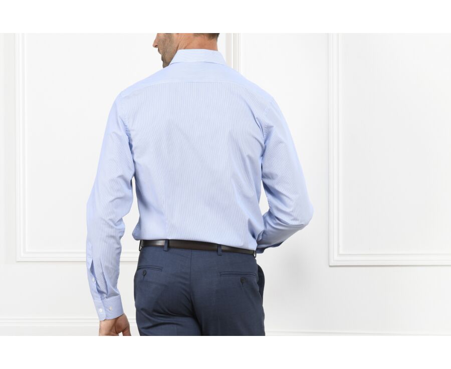 Shirt with thin blue stripes - Straight collar - AUBERTIN CLASSIC