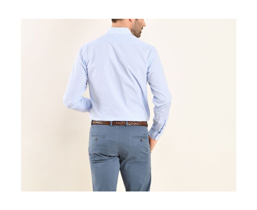 White shirt with light blue checks - Straight collar - ALFIERO