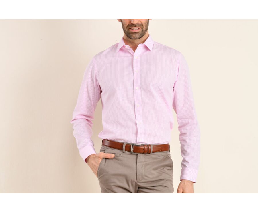 White shirt with pink checks - Straight collar - ALFIERO