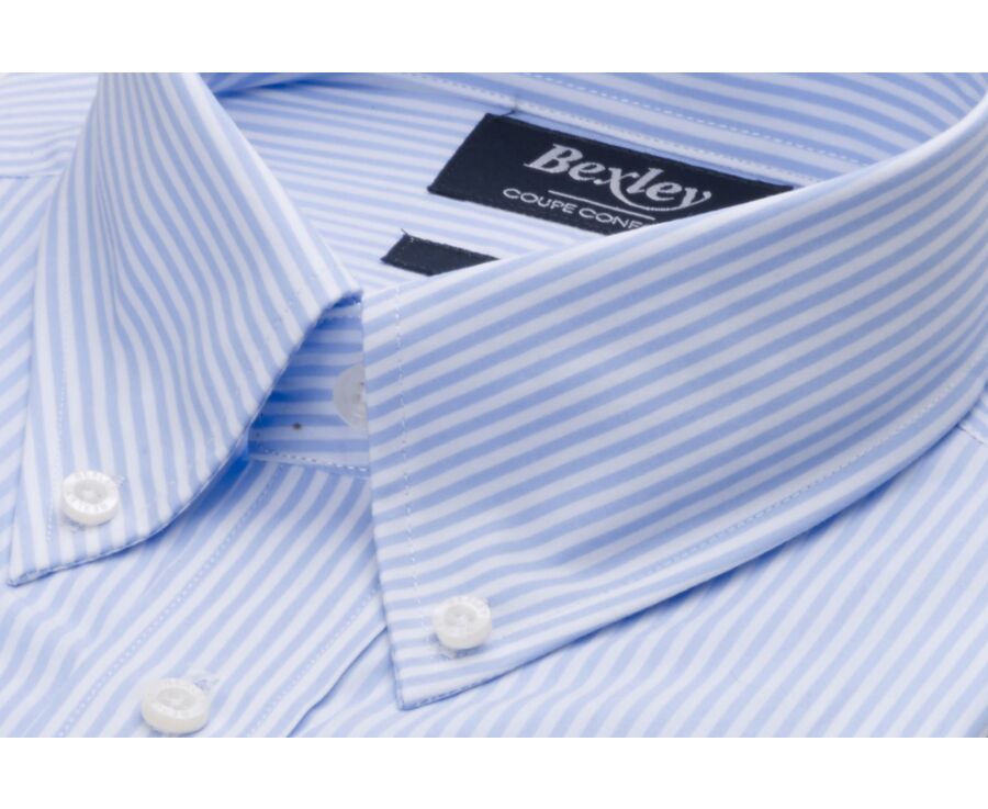 Cotton shirt with Light Blue & White stripes - American collar - MARLON