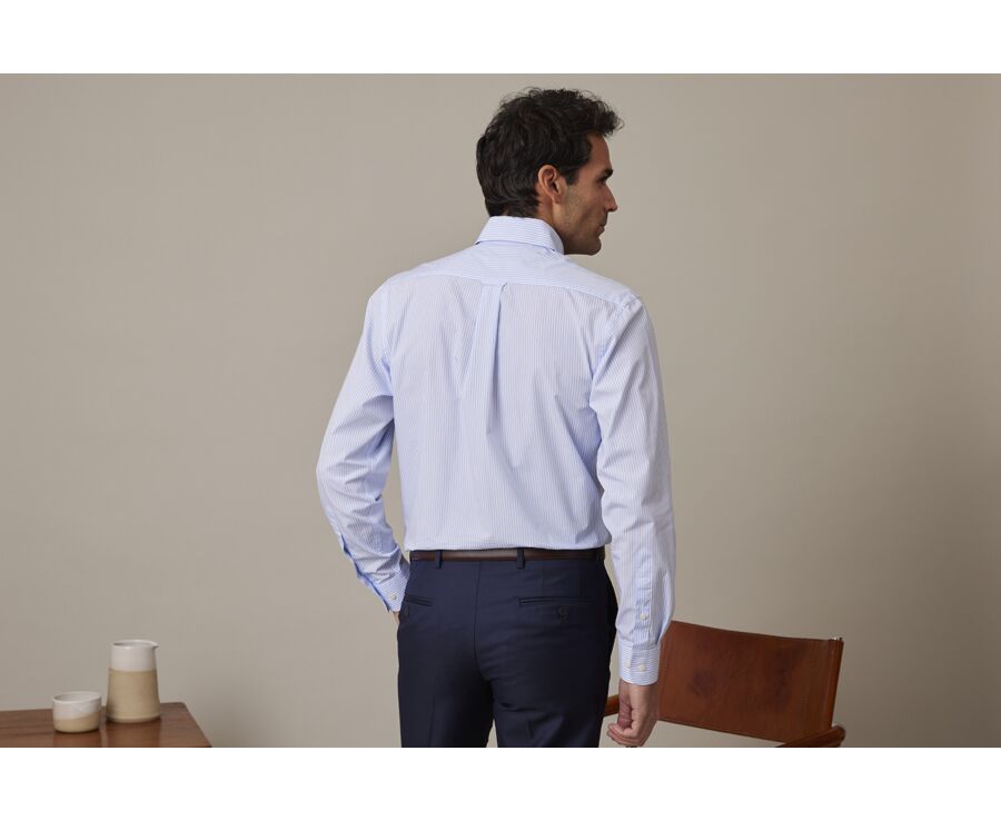 Cotton shirt with Light Blue & White stripes - American collar - MARLON