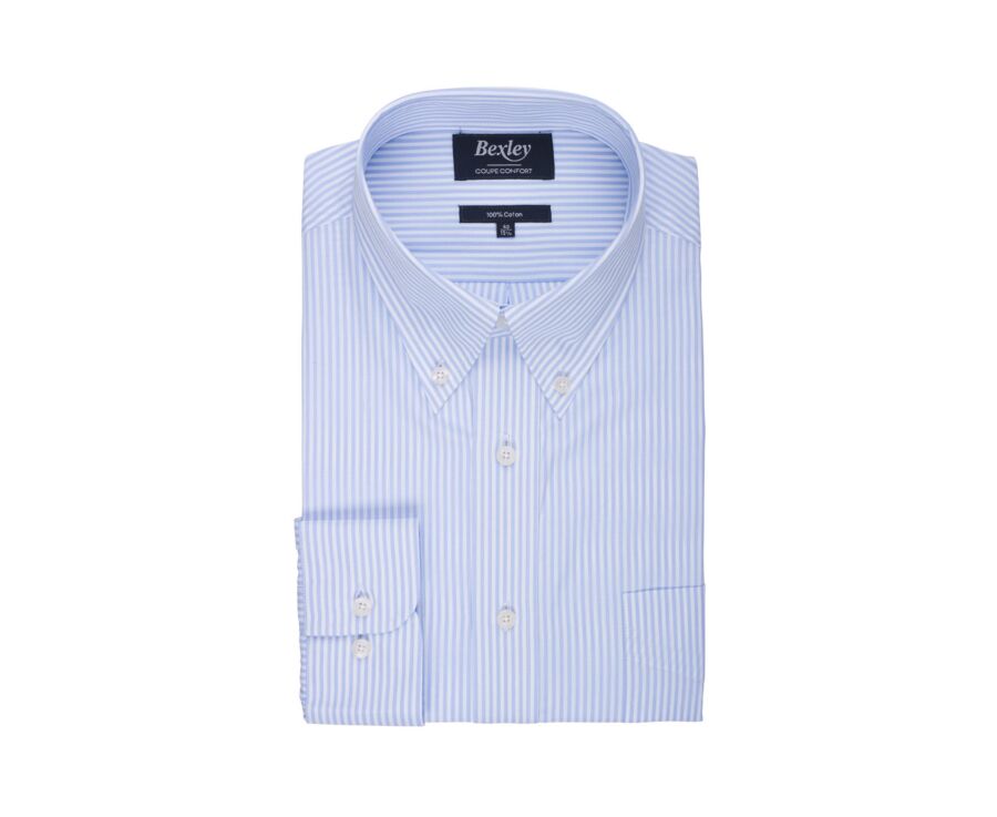 Cotton shirt with Light Blue & White stripes - American collar - MARLON