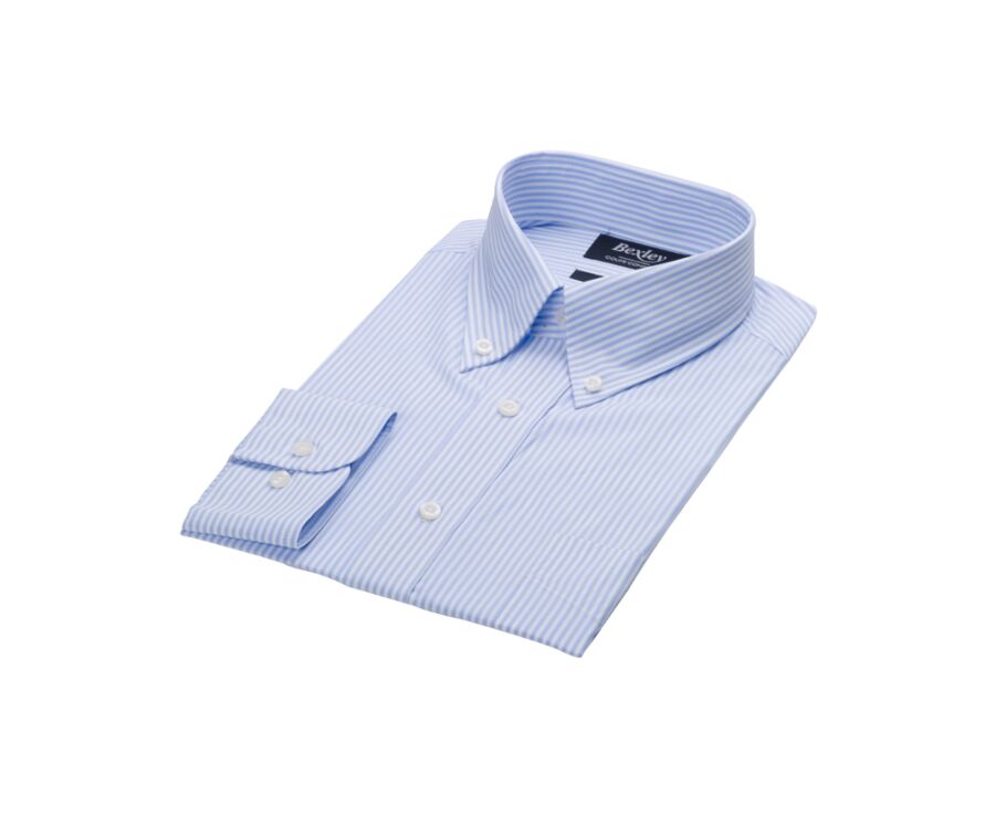 Cotton shirt with Light Blue & White stripes - American collar - MARLON