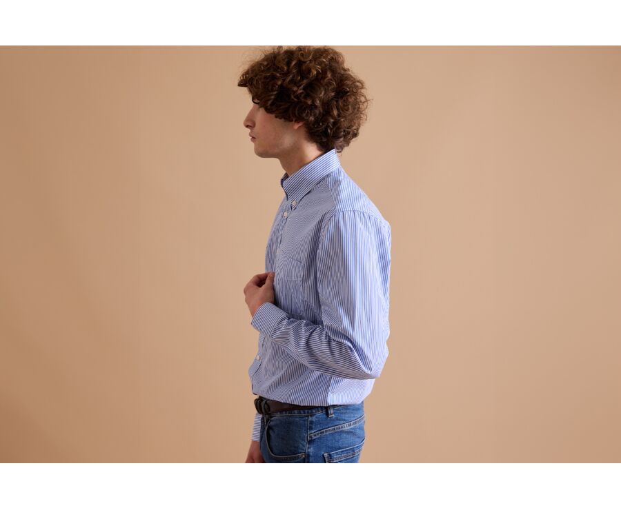 Cotton shirt with blue stripes - American collar - MARLON