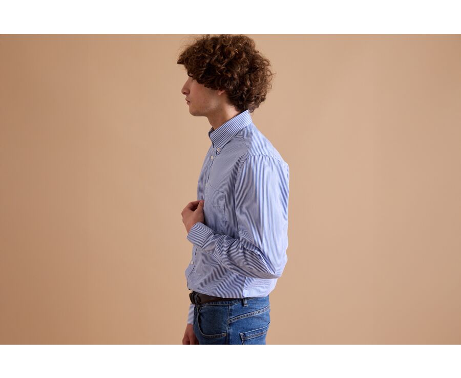 Cotton shirt with blue stripes - American collar - MARLON