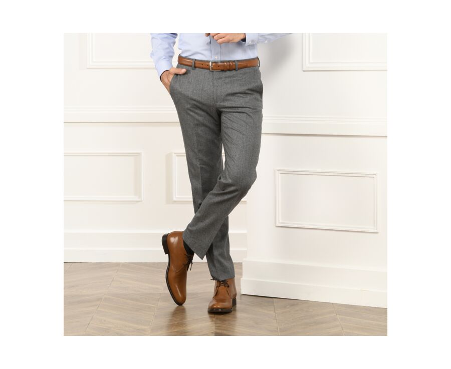 Men's Light grey melange Dress Trousers - LÉONARD