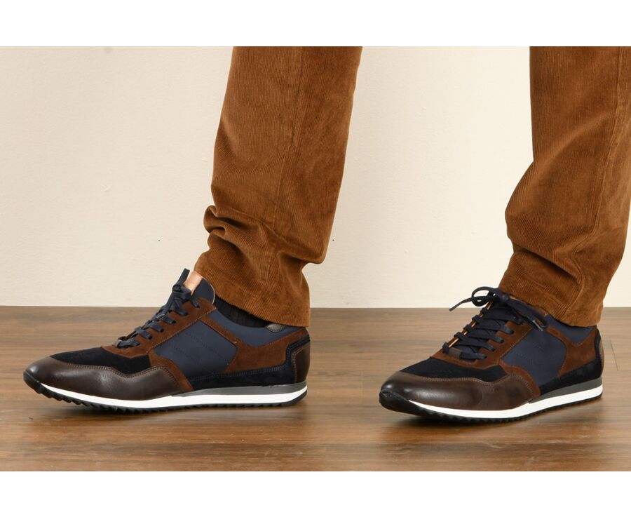 Chocolate and Navy suede Men's Trainers - CORUNNA