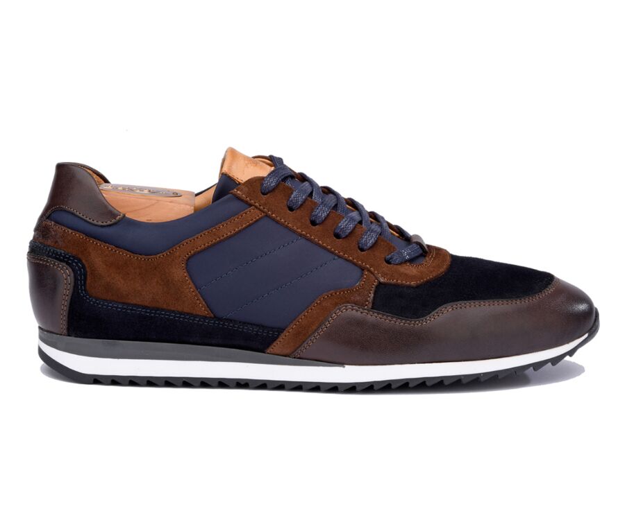 Chocolate and Navy suede Men's Trainers - CORUNNA