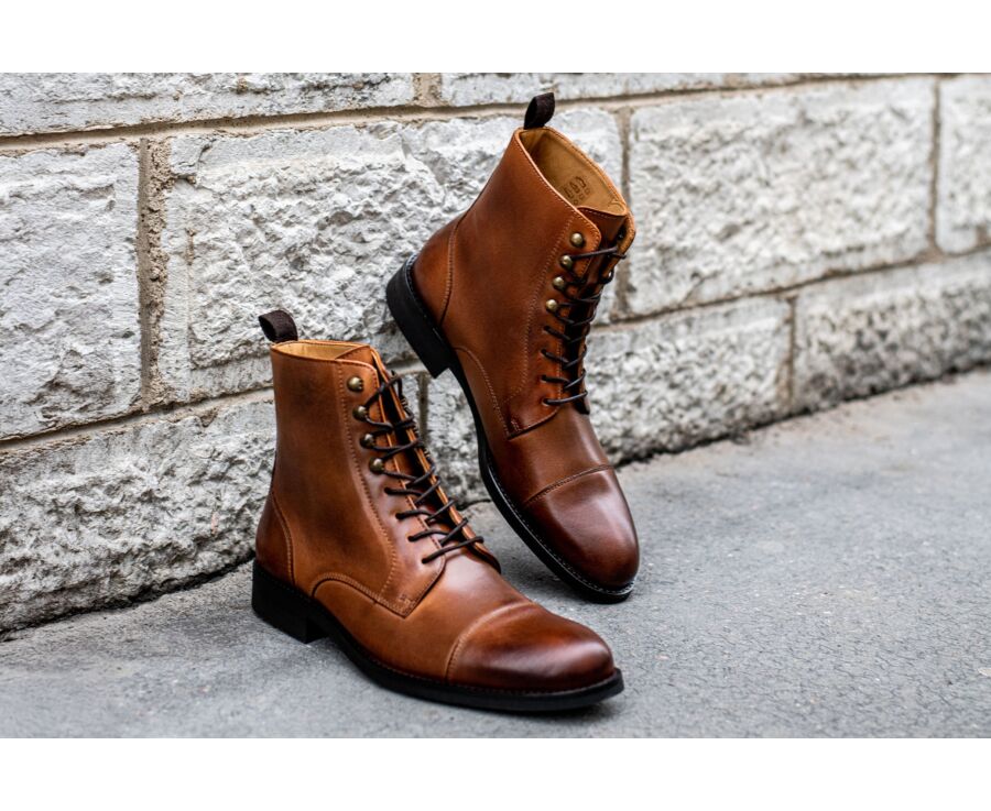 Patina Chestnut lace-up Boots Derby - ENFIELD II GOMME CITY