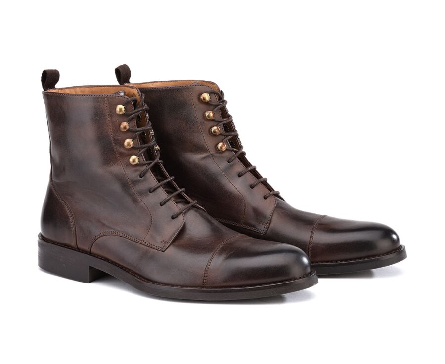 Patina Chocolate lace-up Boots Derby - ENFIELD II GOMME CITY