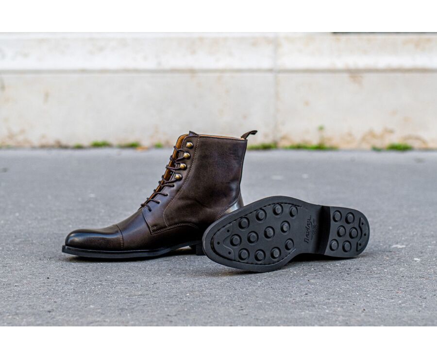 Patina Chocolate lace-up Boots Derby - ENFIELD II GOMME CITY
