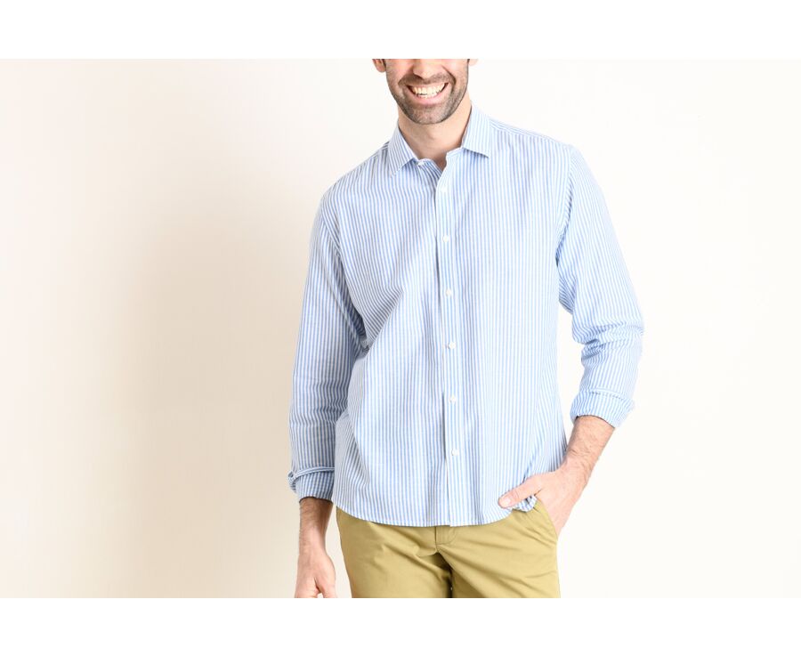 White linen cotton shirt with blue stripes - EDIBERT