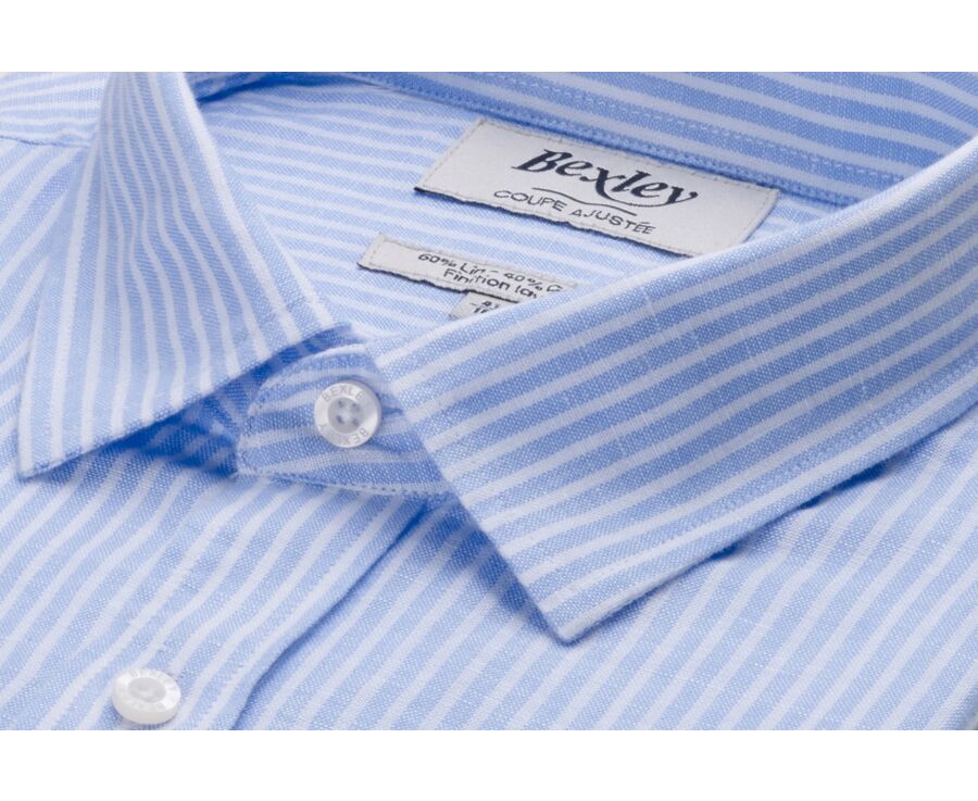 Soft Blue & White striped cotton linen shirt - EDIBERT