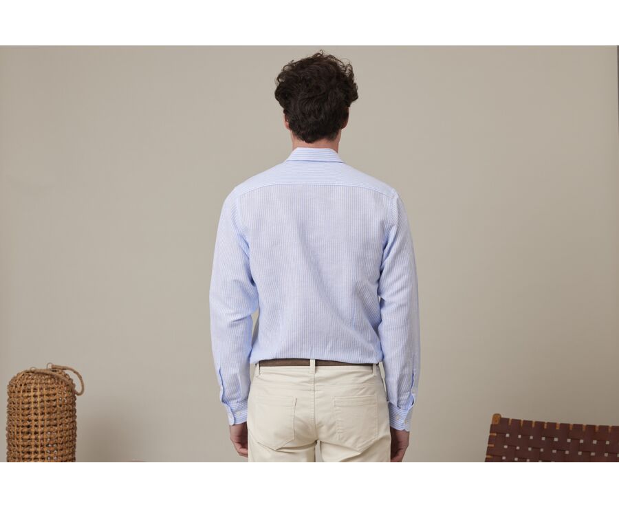 Soft Blue & White striped cotton linen shirt - EDIBERT