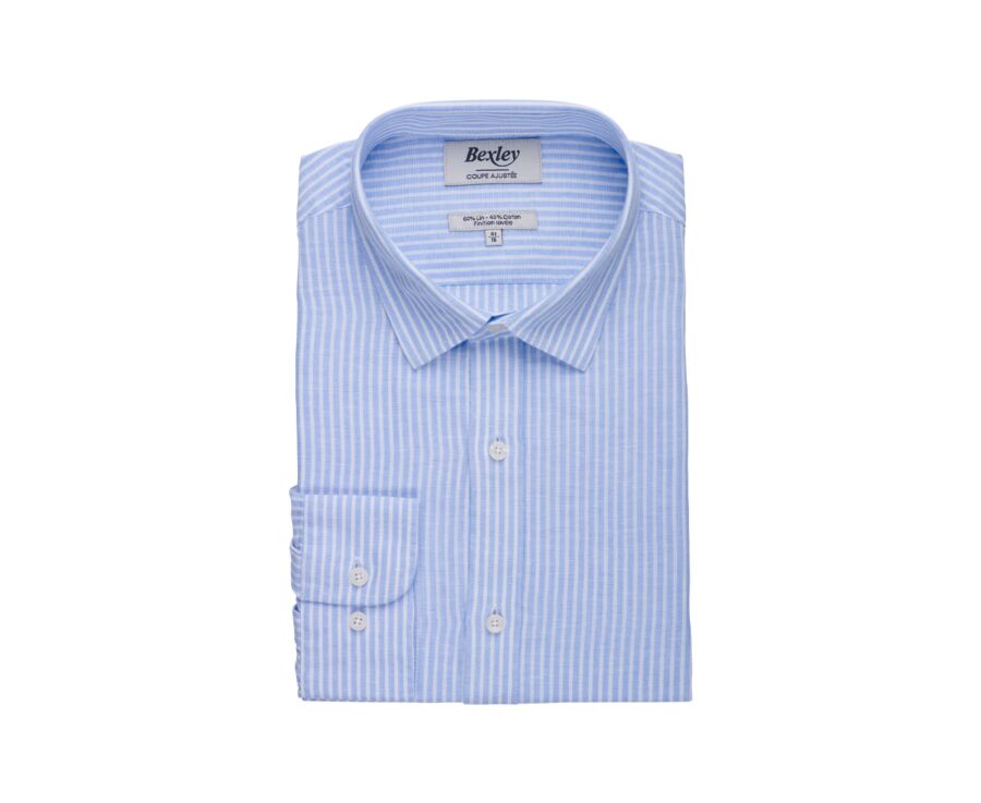 Soft Blue & White striped cotton linen shirt - EDIBERT