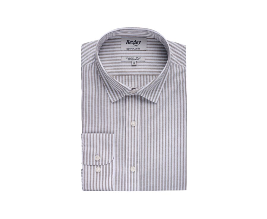 Taupe and White striped cotton linen shirt - EDIBERT