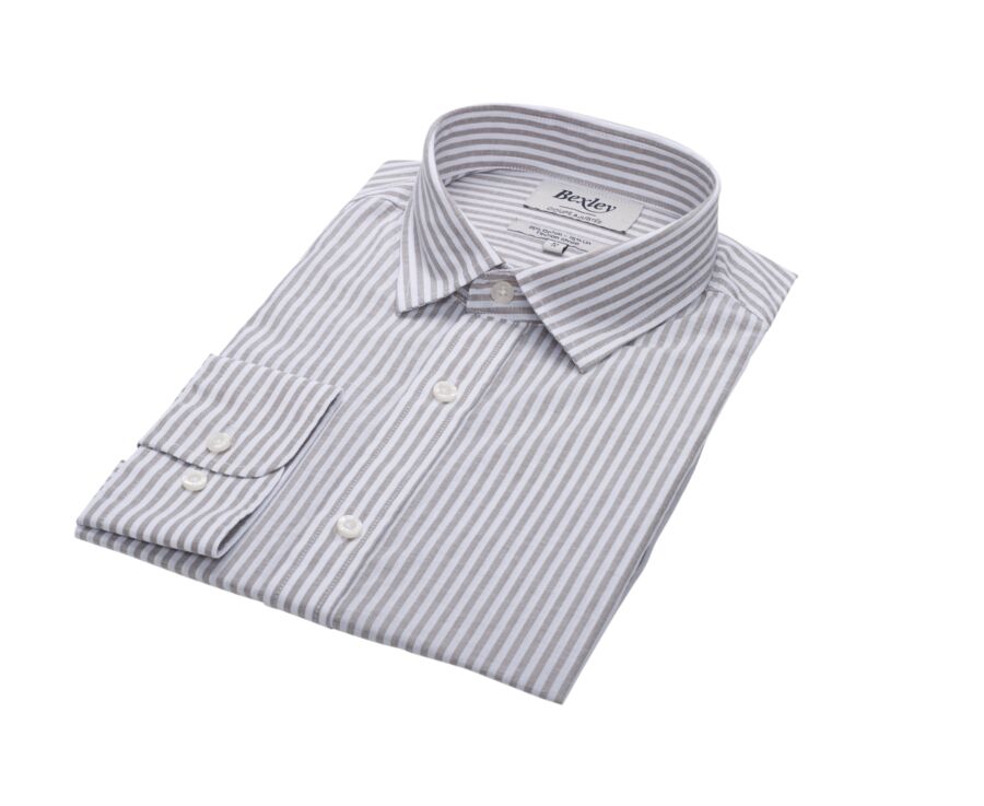 Taupe and White striped cotton linen shirt - EDIBERT