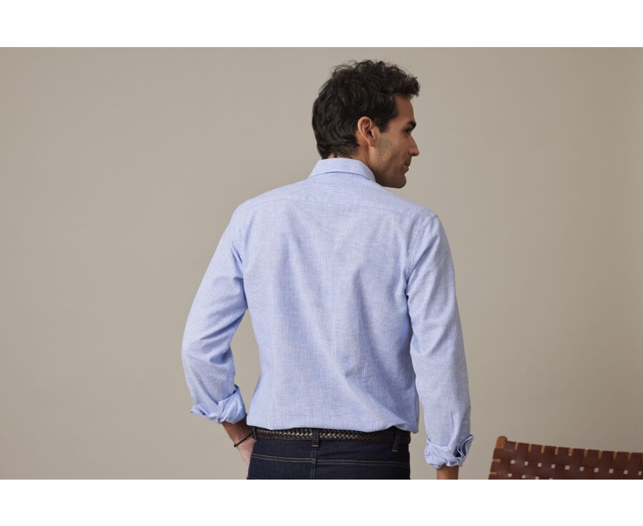 Blue & White trim cotton linen shirt - EDIBERT