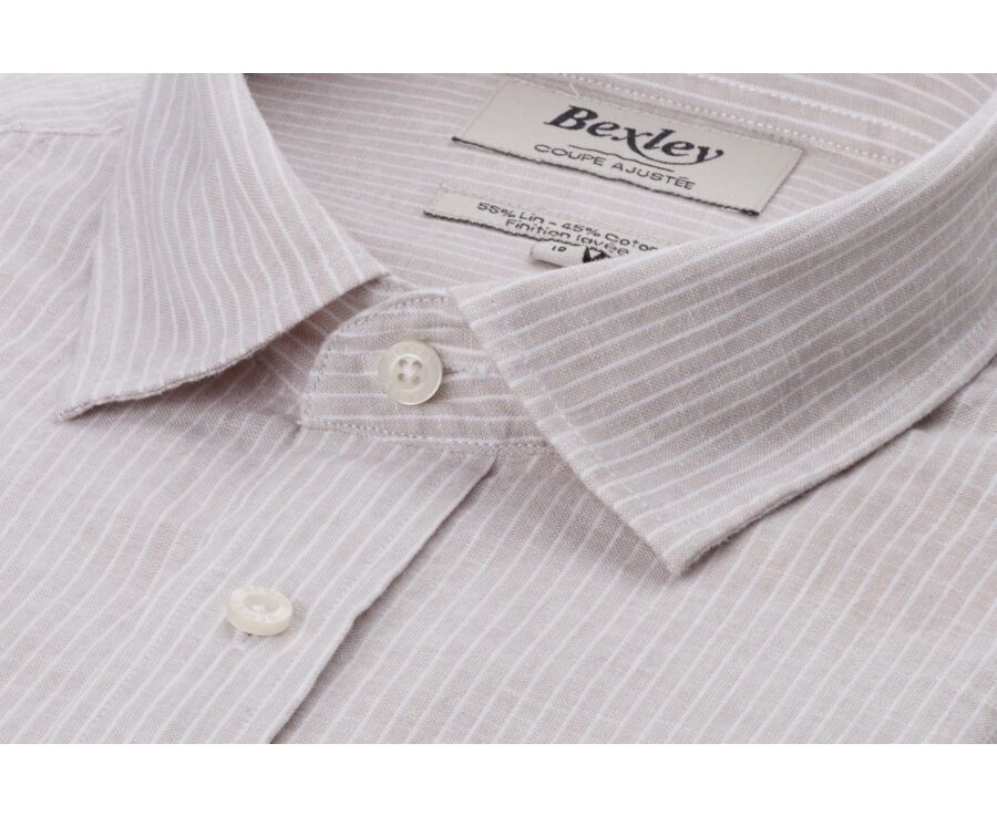 Beige & White trim cotton linen shirt - EDIBERT