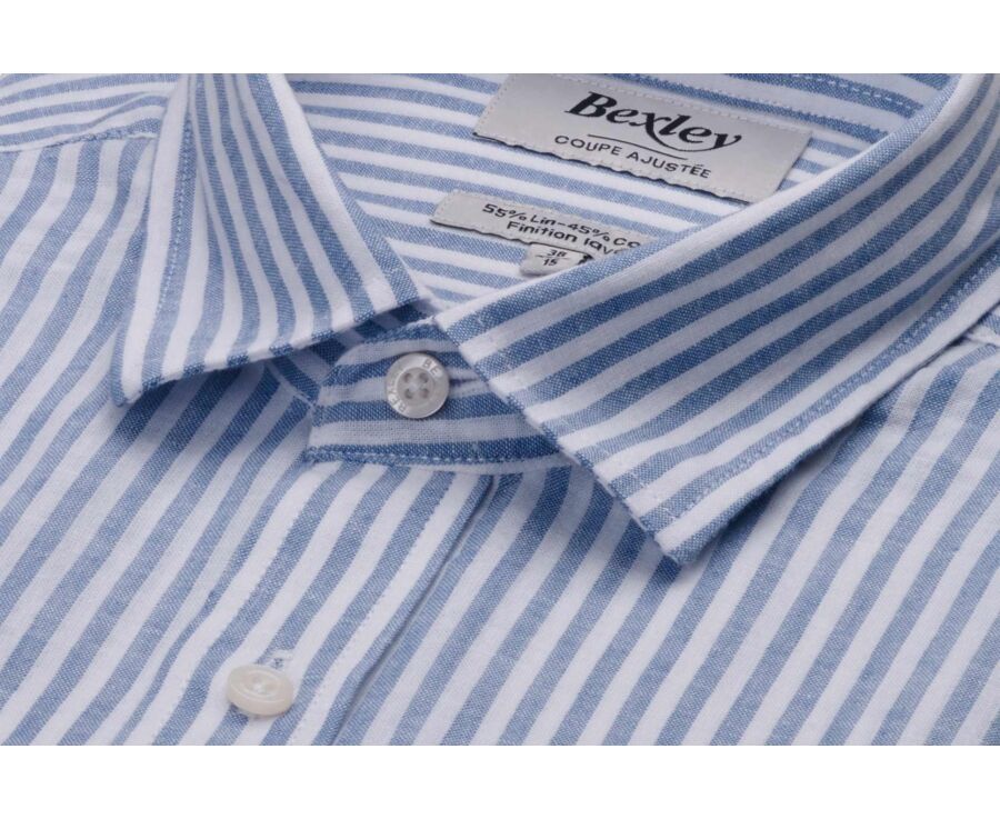 Cotton and linen striped shirt in vintage blue and white - EDIBERT