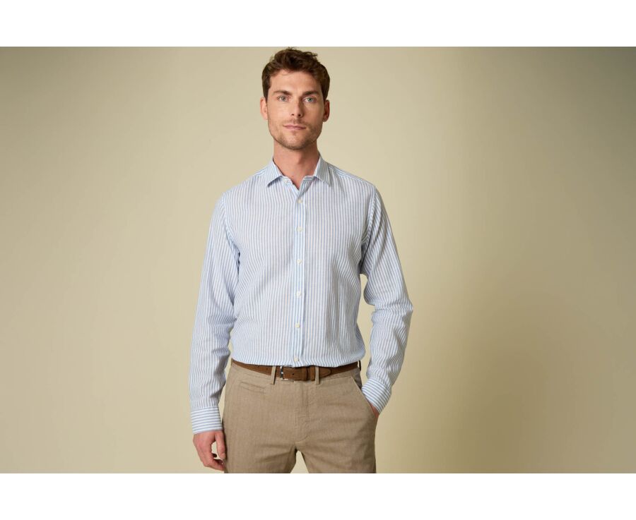 Blue vintage Chambray & White cotton linen shirt - EDIBERT