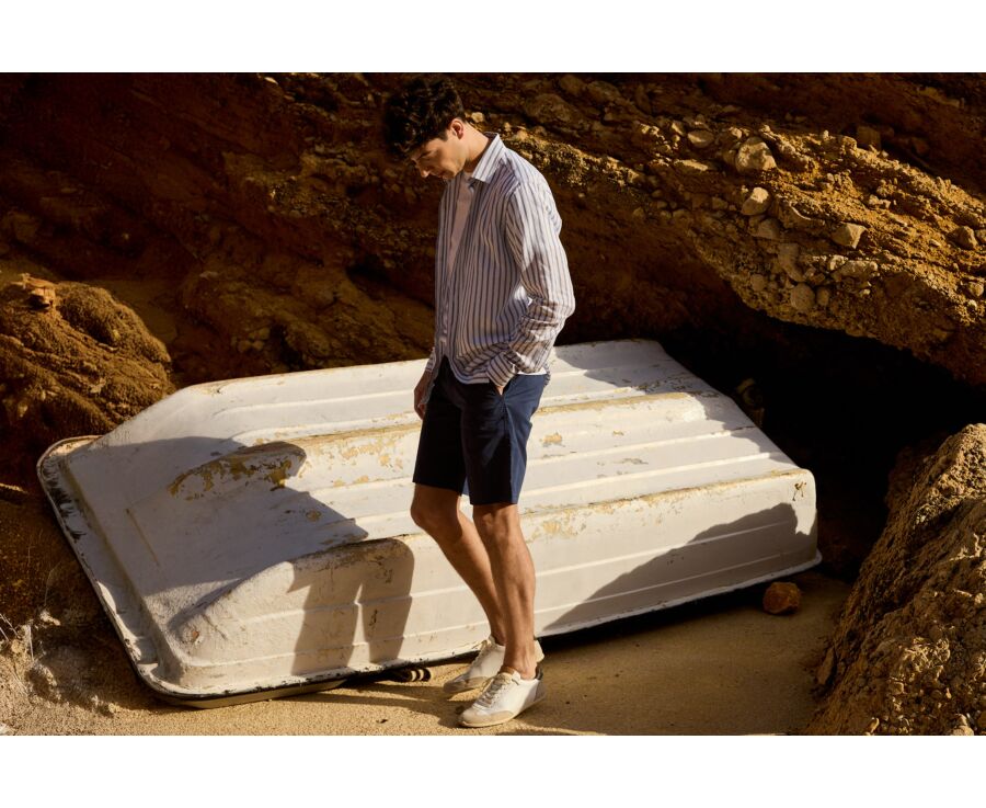 Blue vintage Chambray & White cotton linen shirt - EDIBERT