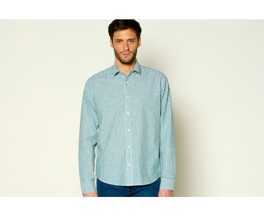 Green Chambray & White cotton linen shirt - EDIBERT