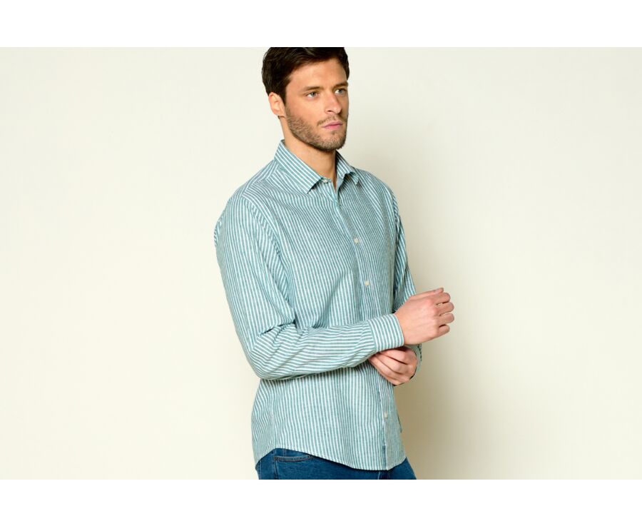 Green Chambray & White cotton linen shirt - EDIBERT
