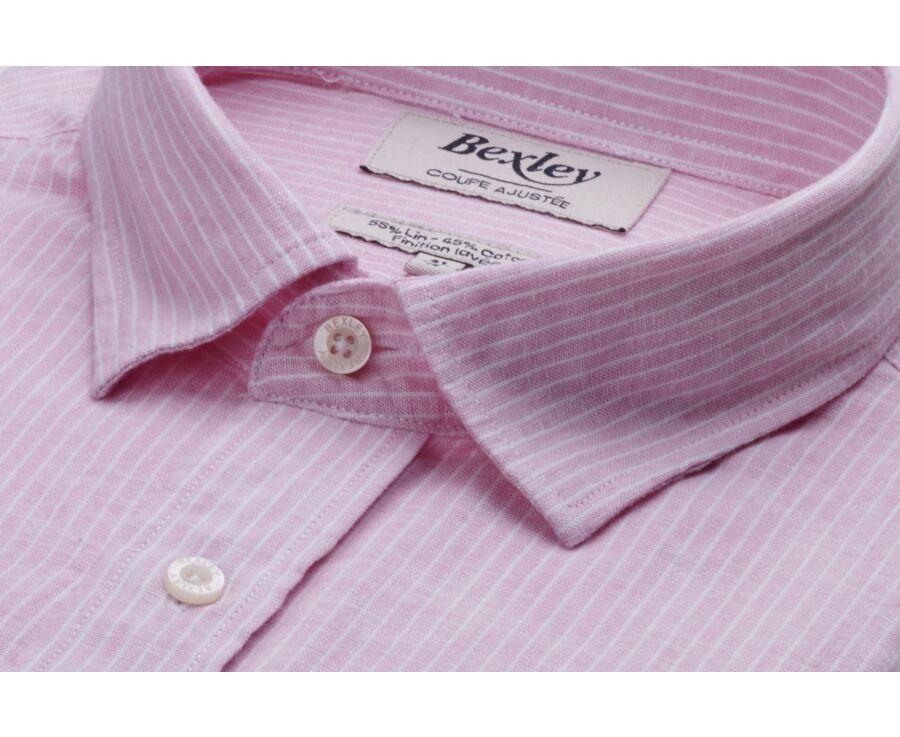Pink & White trim cotton linen shirt - EDIBERT