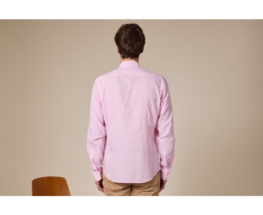 Pink & White trim cotton linen shirt - EDIBERT