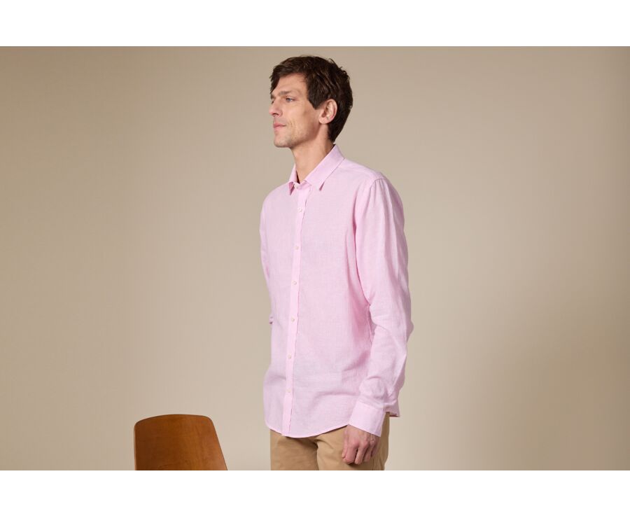 Pink & White trim cotton linen shirt - EDIBERT
