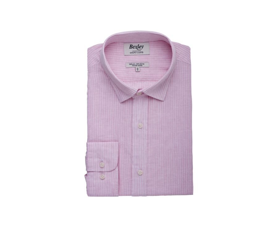 Pink & White trim cotton linen shirt - EDIBERT