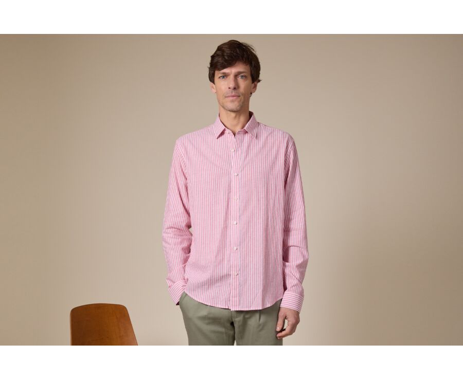 Old Pink and White cotton linen shirt - EDIBERT