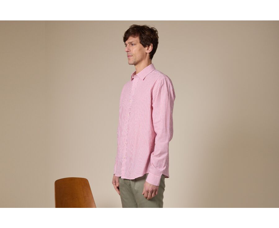 Old Pink and White cotton linen shirt - EDIBERT
