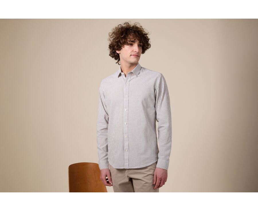 Linden Green and White Chambray cotton linen shirt - EDIBERT
