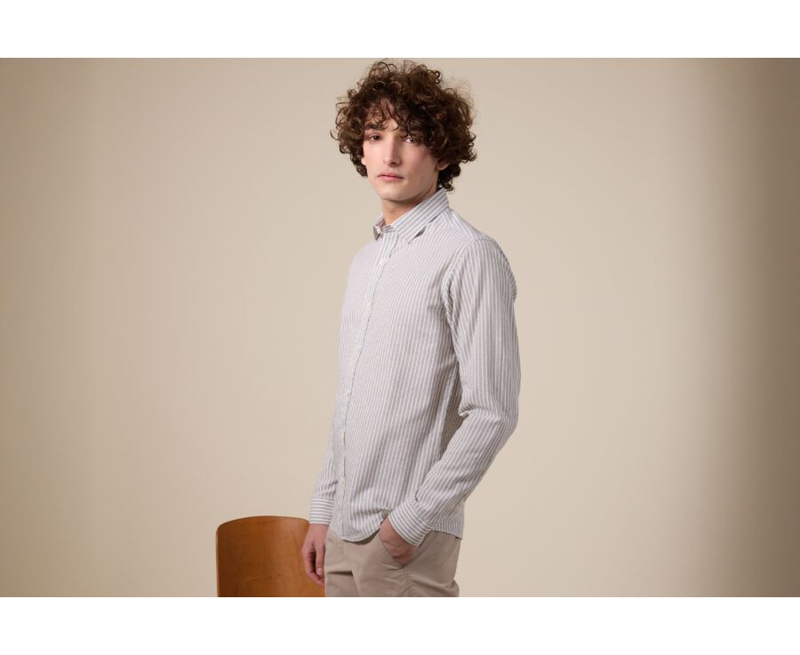 Linden Green and White Chambray cotton linen shirt - EDIBERT