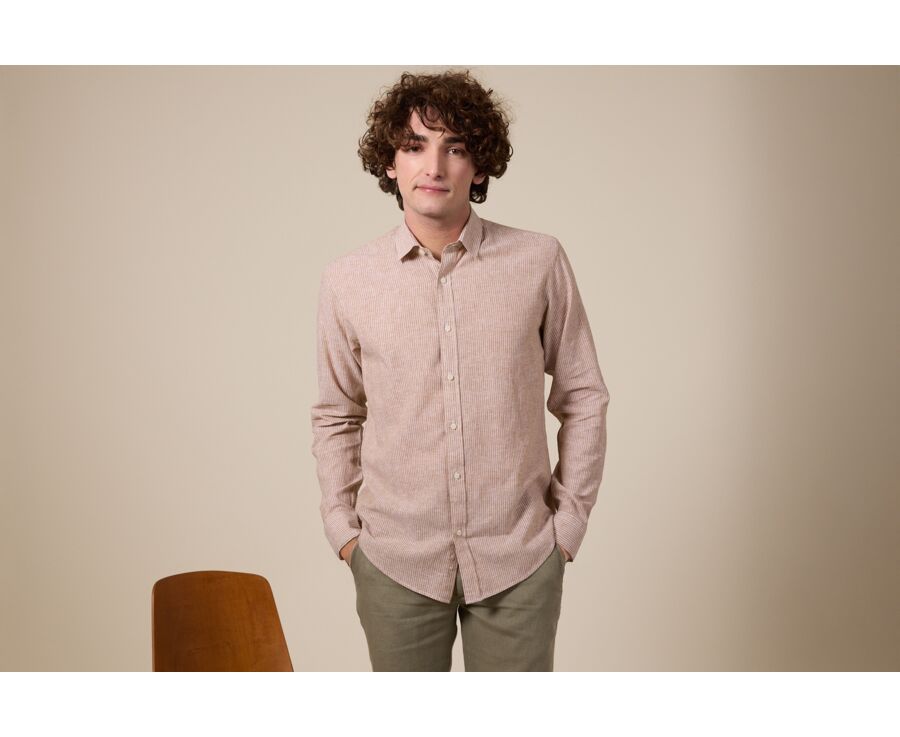 Camel Chambray with White Trim cotton linen shirt - EDIBERT