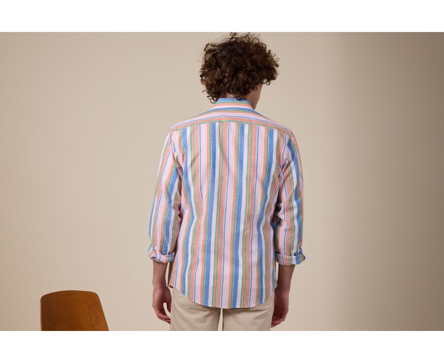 Blue, Orange, and Green Chambray cotton linen shirt - EDIBERT