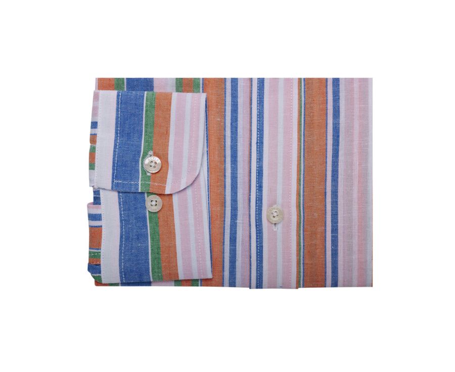 Blue, Orange, and Green Chambray cotton linen shirt - EDIBERT