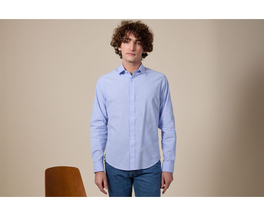 Blue & White trim cotton linen shirt - EDIBERT