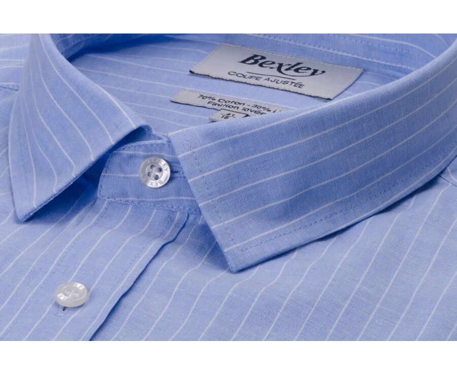 Blue & White trim cotton linen shirt - EDIBERT