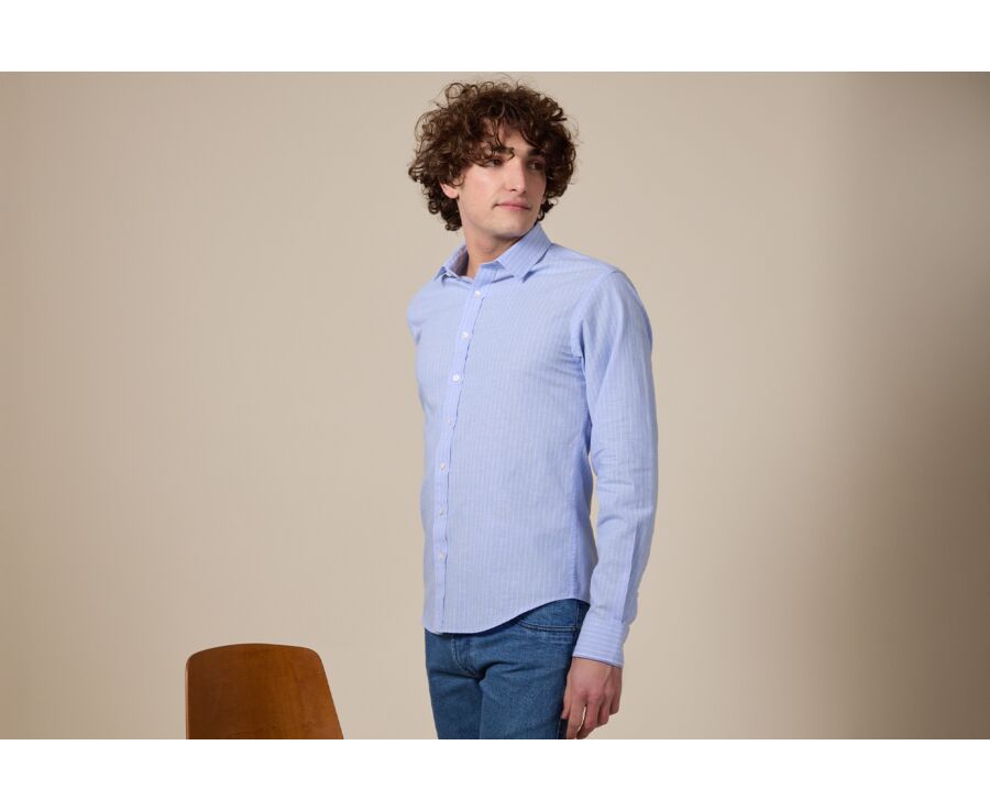 Blue & White trim cotton linen shirt - EDIBERT