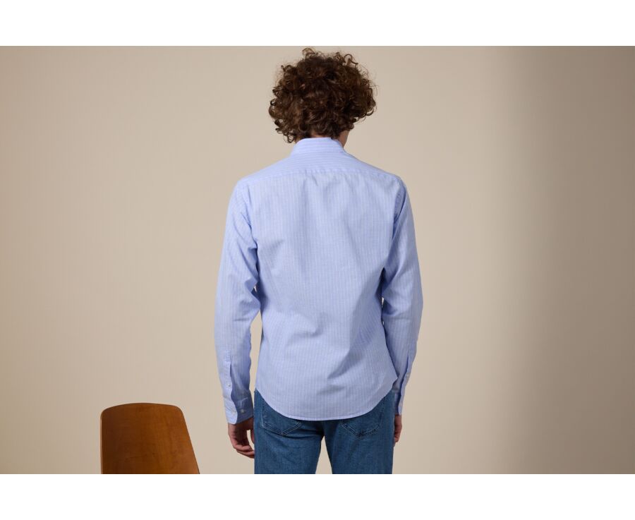Blue & White trim cotton linen shirt - EDIBERT