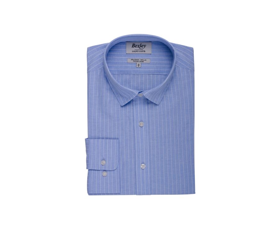 Blue & White trim cotton linen shirt - EDIBERT