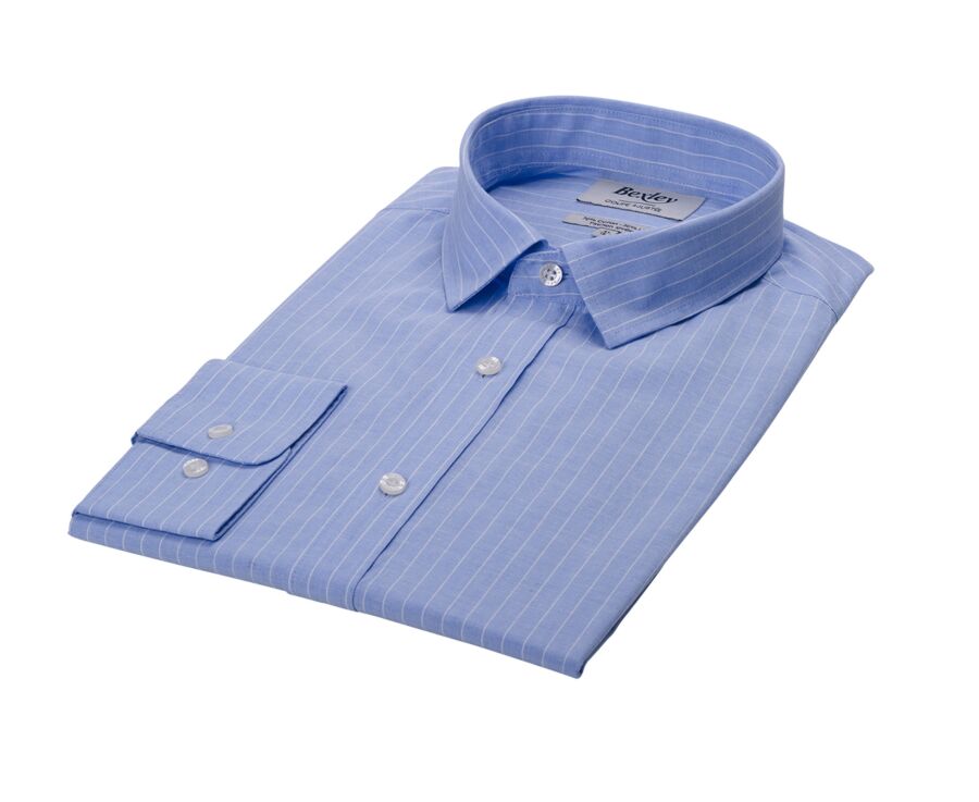 Blue & White trim cotton linen shirt - EDIBERT