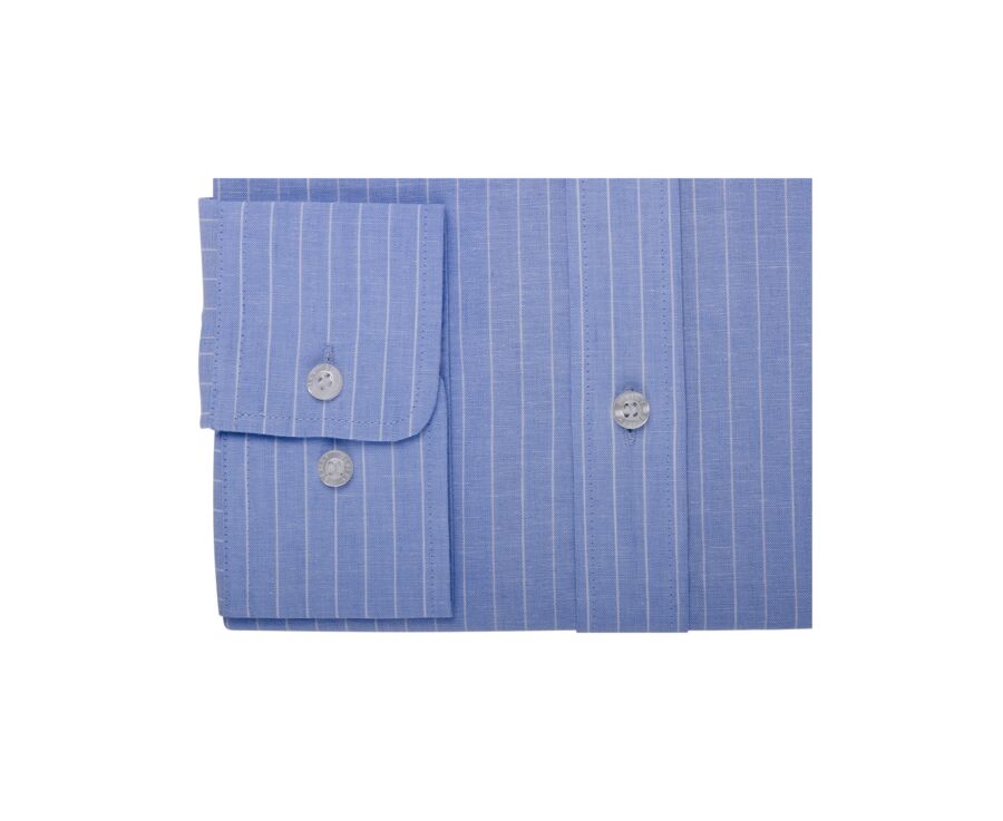 Blue & White trim cotton linen shirt - EDIBERT
